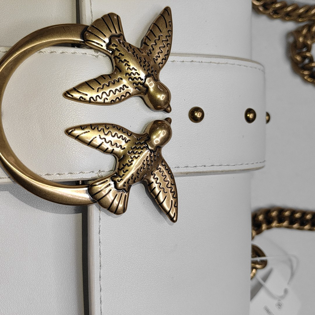 PINKO mini White Cowhide Studs Crossbody Bag Shoulder Bag Golden hardware-(SKU)-944690837