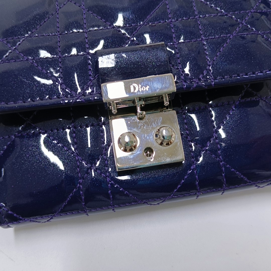 DIOR Rendez-Vous Purple Patent Leather Weave Pattern Jacquard Wallet Silver Hardware Complete Accessories-(SKU)-956063530