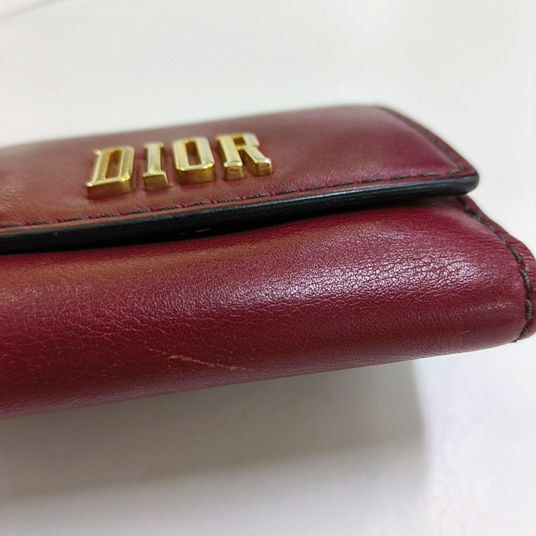 DIOR Burgundy Calfskin Leather Wallet Golden hardware-(SKU)-956370493