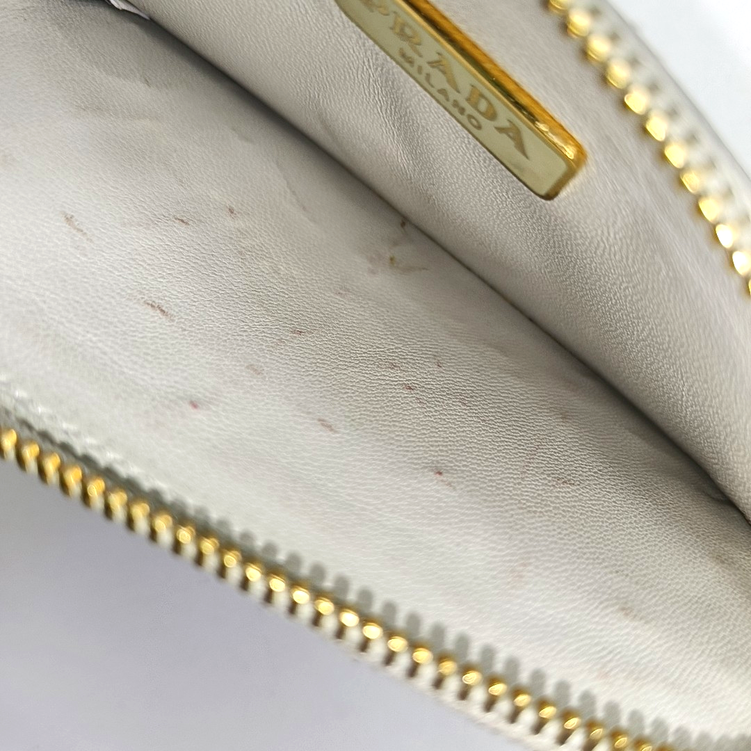 PRADA White Cowhide Stud Embossed Change Purse Golden hardware-(SKU)-953040759