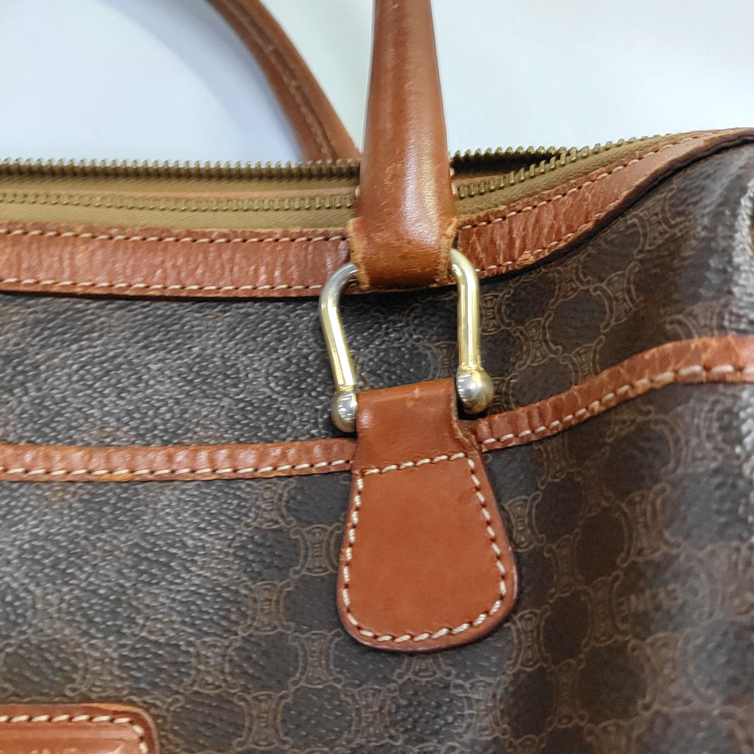 CELINE MACADAM Brown Coated Canvas Triumph Tote Bag Golden hardware-(SKU)-935552014