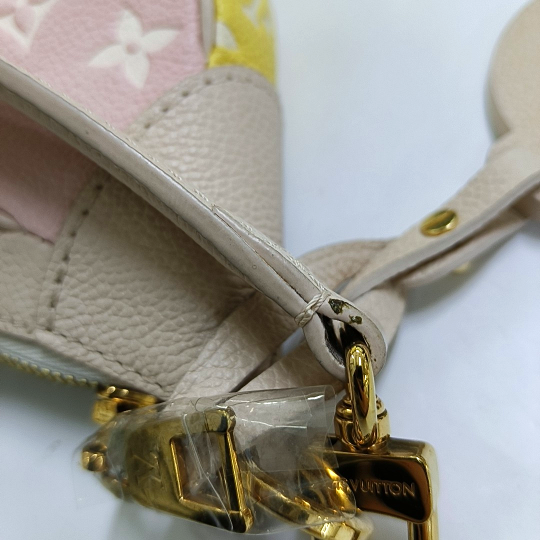 LOUIS VUITTON BAGATELLE Pink Calfskin Embossed Single Shoulder Bag Tote Bag Crossbody Bag Gold Hardware 2 Removable Straps-(SKU)-947832107