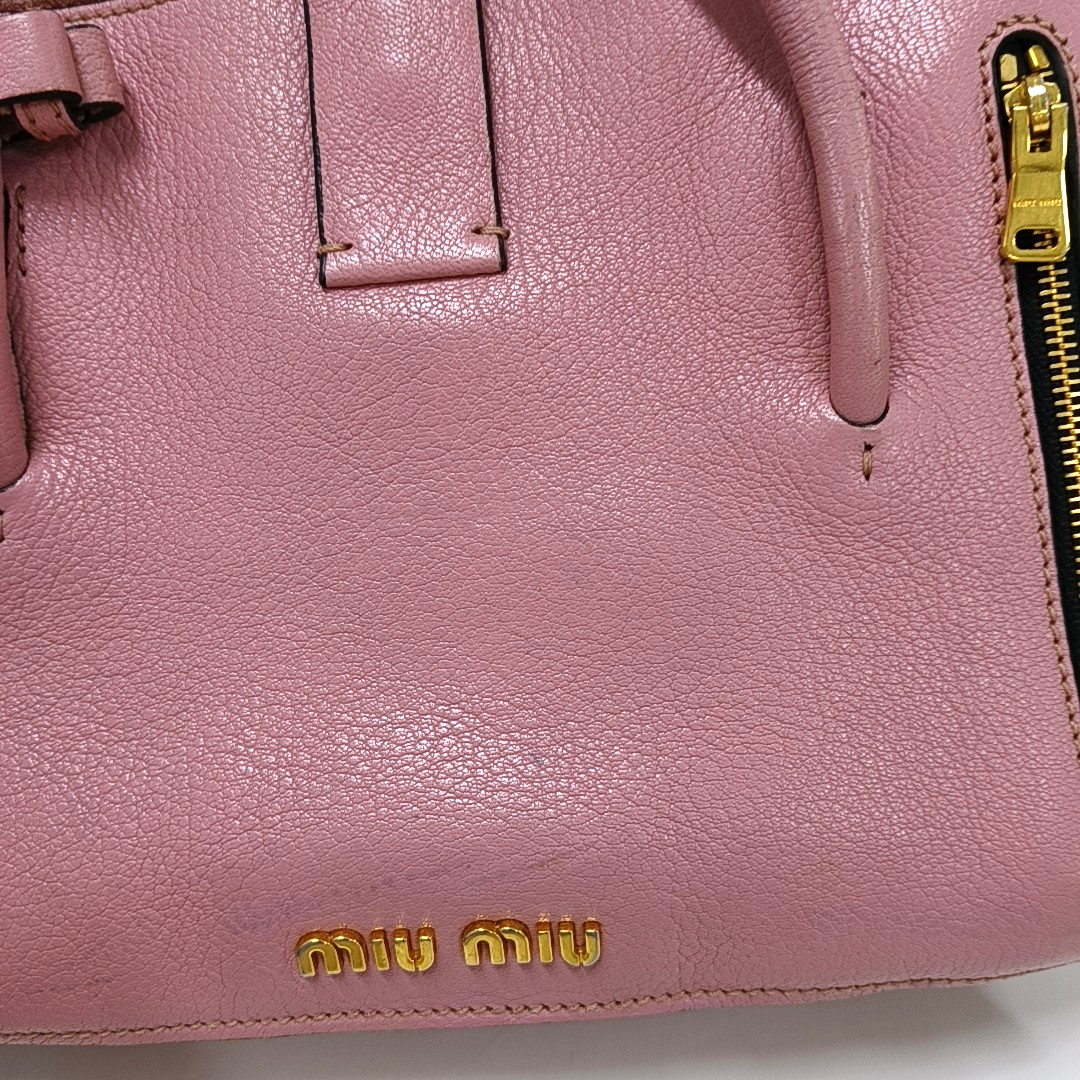 Miu Miu Pink Cowhide Sling Bag Tote Bag Golden hardware Removable shoulder strap-(SKU)-930663489