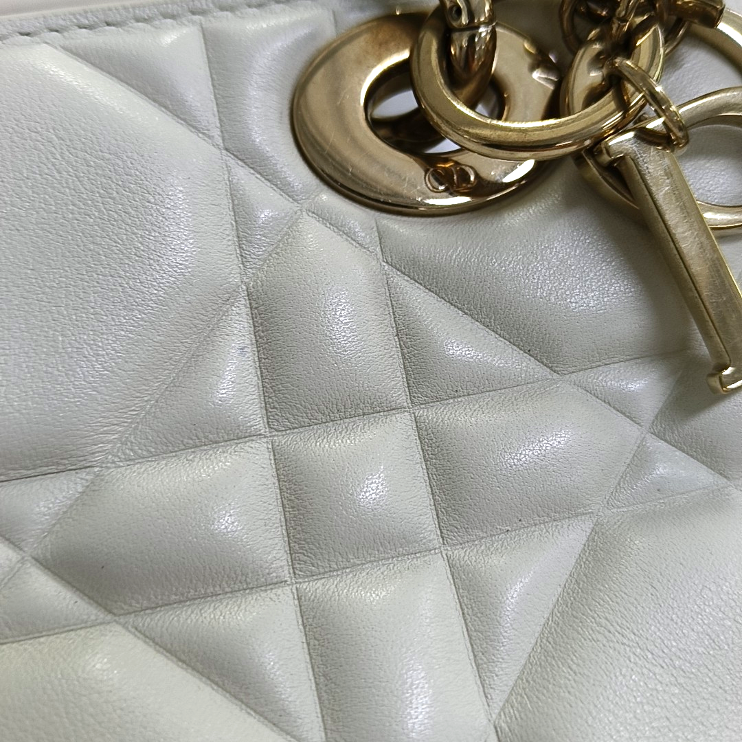 DIOR Lady Dior Small White Leather Cannage Quilted Diana Bag Single Shoulder Bag Tote Bag Crossbody Bag with Gold Hardware Removable Strap-(SKU)-957082816