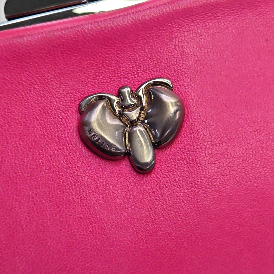 CELINE Fuchsia Cowhide Handbag Single Shoulder Bag Ruthenium color hardware Removable shoulder strap-(SKU)-948940978