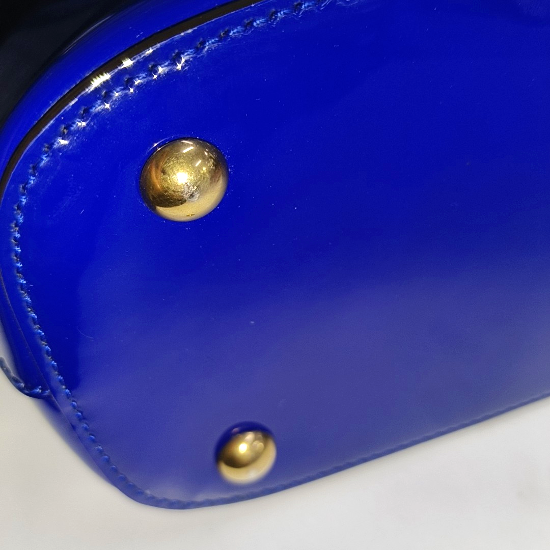GUCCI Bright Bit Navy Blue Patent Leather Buckle Shoulder Bag Tote Crossbody Golden hardware Removable shoulder strap-(SKU)-939934256