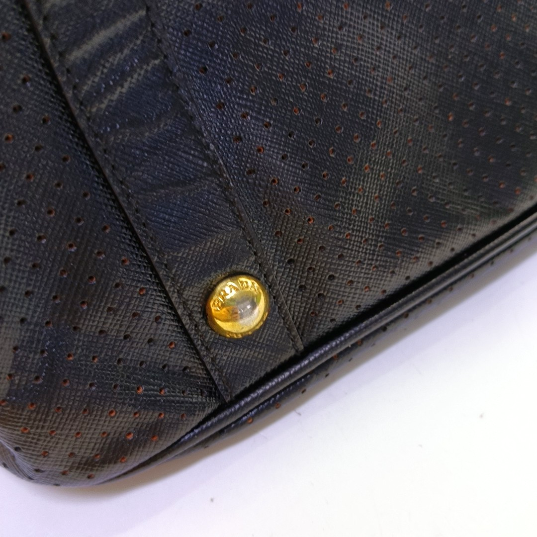 PRADA Promenade Black Leather Cut-Out Handbag Golden hardware-(SKU)-954408142