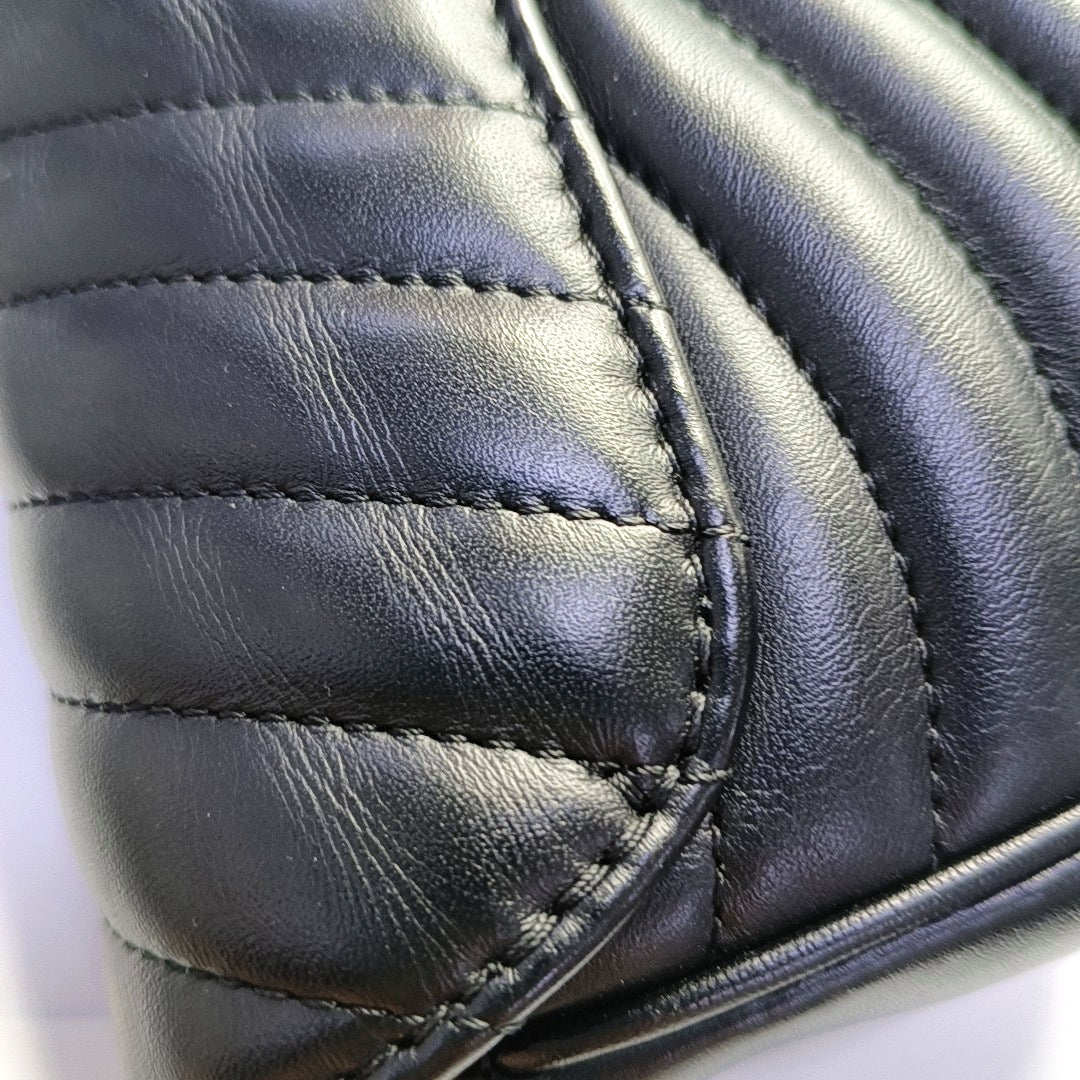 LOUIS VUITTON NEW WAVE Black Leather Quilted Shoulder Bag Tote Bag Gold Hardware Removable Strap 2 Inner Pockets-(SKU)-968345759