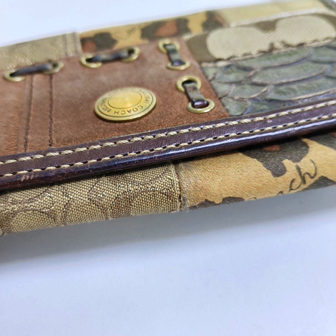 COACH Brown Mixed Material Monogrammed Textured Wallet Golden hardware Vintage model-(SKU)-950089793