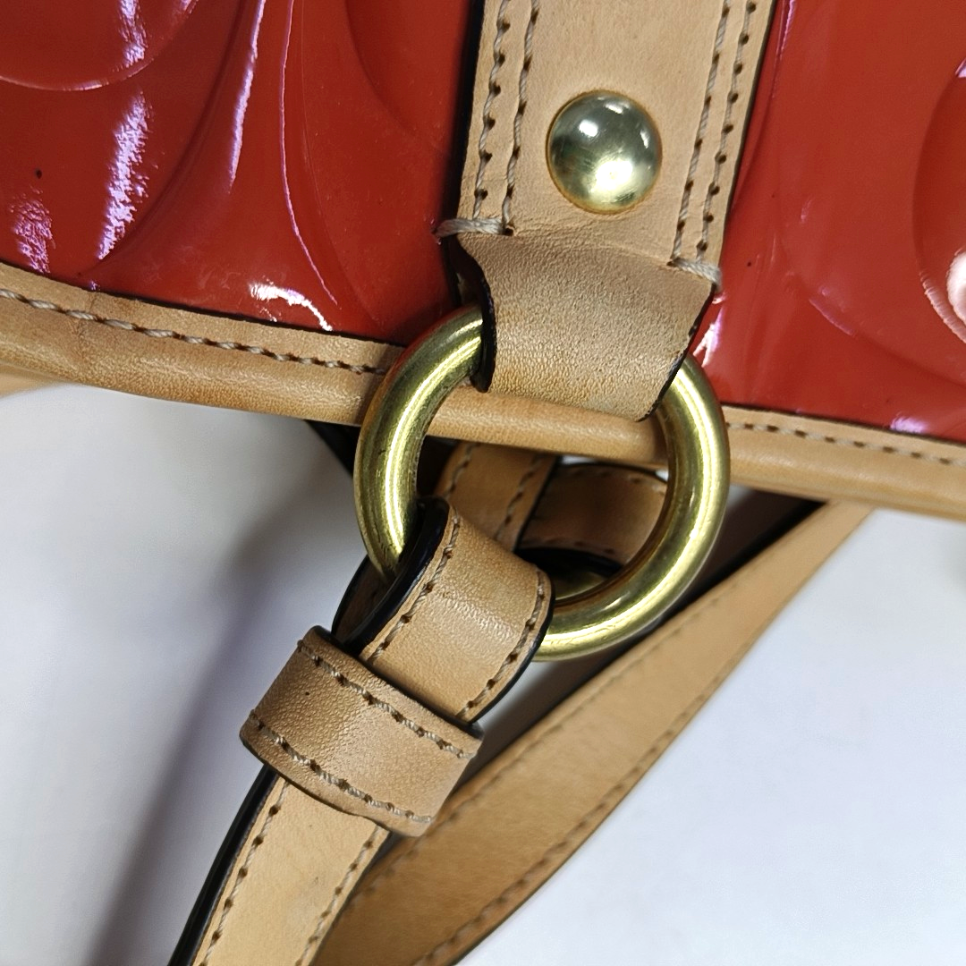 COACH Tote bag Orange Leather Old Flower Embossed Single Shoulder Bag Golden hardware-(SKU)-943933653