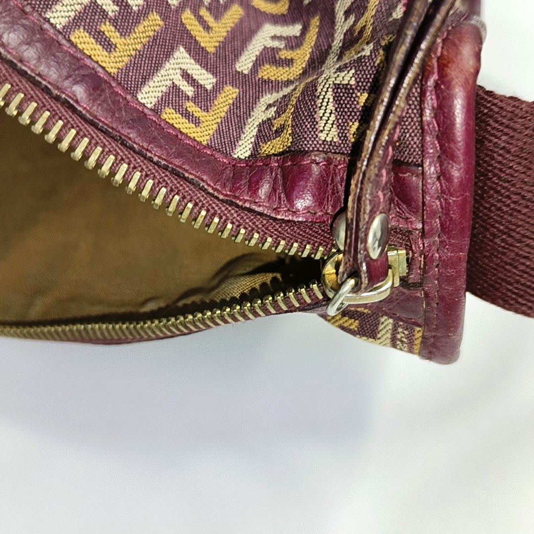 FENDI 棕色帆布双FShoulder Bag Handbag Golden hardware-(SKU)-944776879