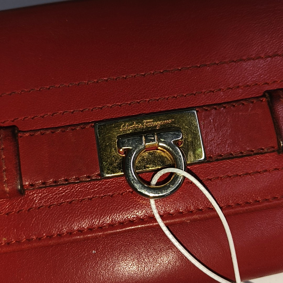 FERRAGAMO Red Leather Wallet Golden hardware-(SKU)-940253959