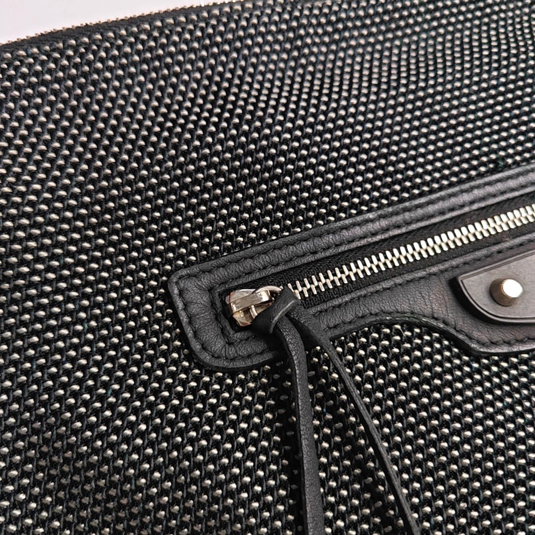 BALENCIAGA Black Fabric Studs Handbag Silver Hardware-(SKU)-949038286