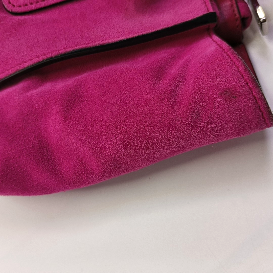 PRADA Pink Suede Logo Single Shoulder Bag Crossbody Tote Silver Hardware Removable shoulder strap-(SKU)-956356987