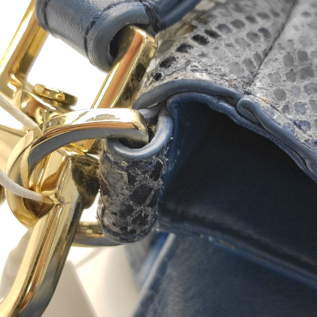 TORY BURCH 797 Blue cowhide snake-pattern crossbody bag/shoulder bag/handbag Golden hardware shoulder straps-(SKU)-942640908