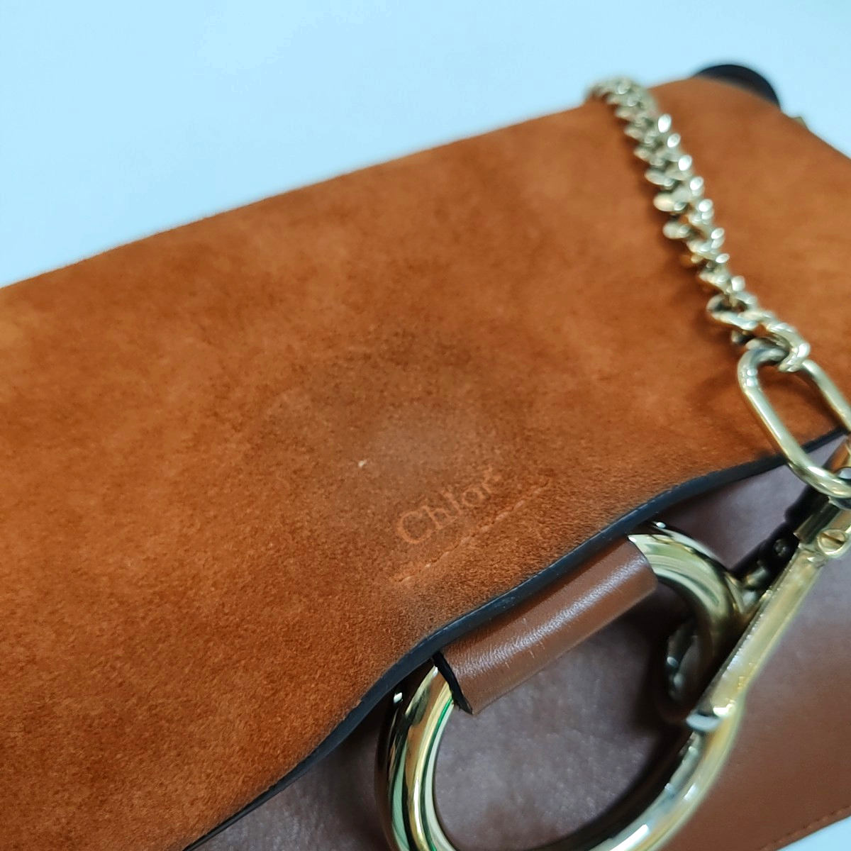 Chloé Faye Small size Brown Cowhide Embossed Crossbody Bag Single Shoulder Bag Golden hardware-(SKU)-957953452