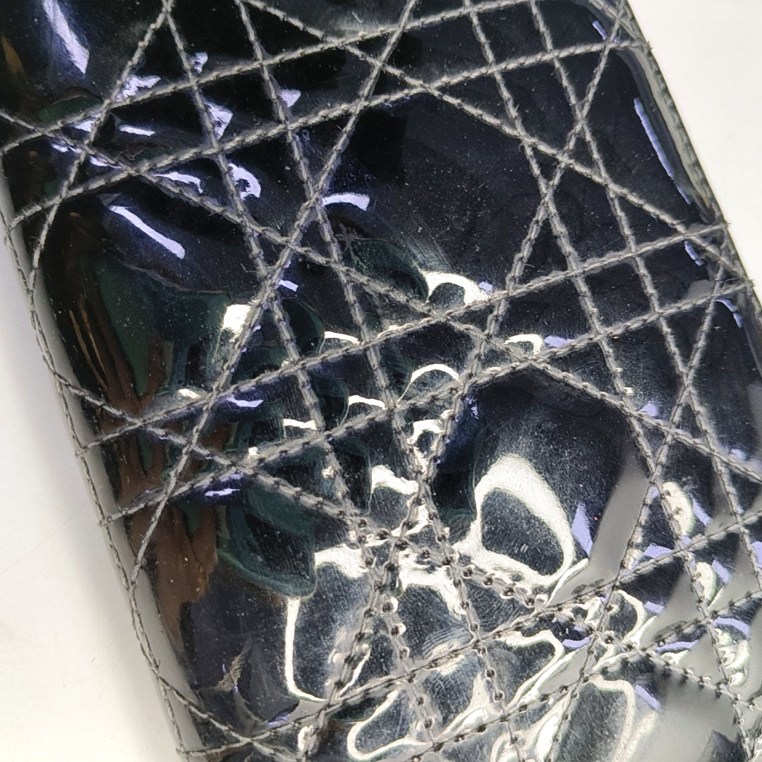 DIOR Lady Dior Black Patent Leather Woven Quilted Handbag Silver Hardware-(SKU)-949029858