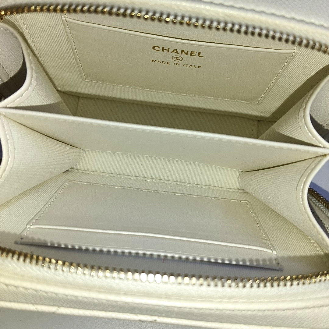CHANEL SURPIQUE White Calfskin Quilted Monogram Crossbody Single Shoulder Bag with Gold Hardware-(SKU)-966839667
