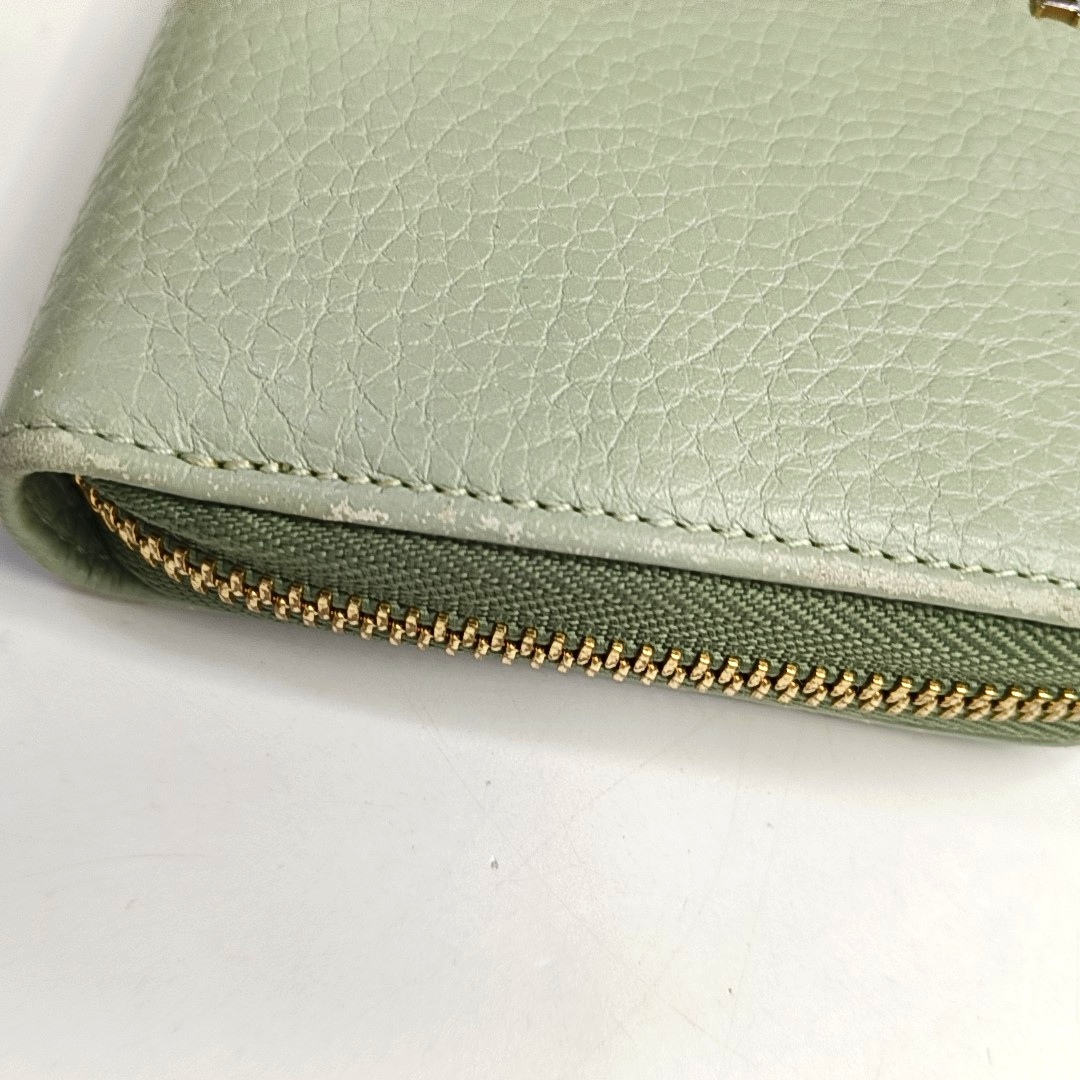 EMPORIO ARMANI Light Green Leather Wallet Golden hardware-(SKU)-950857447