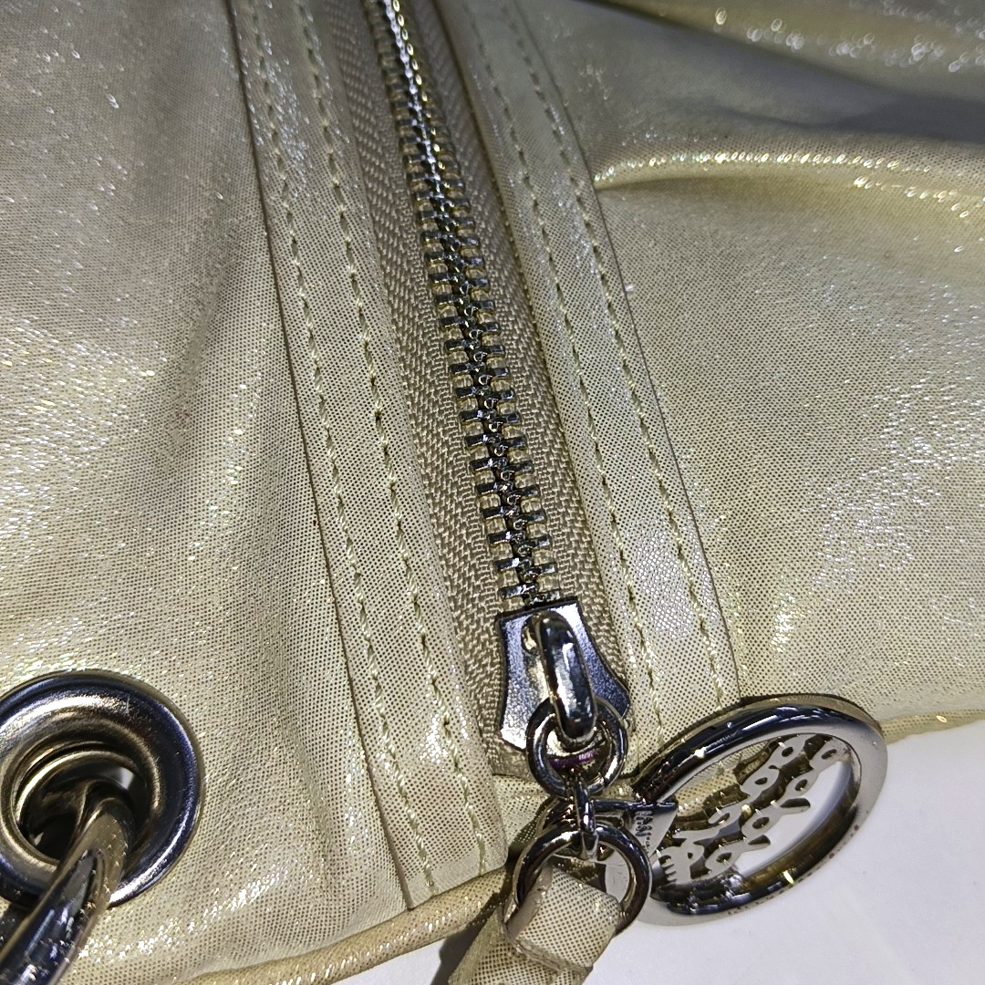 COACH Champagne Special Material Patchwork Quilted Single Shoulder Bag Silver Hardware Removable shoulder strap-(SKU)-937632095