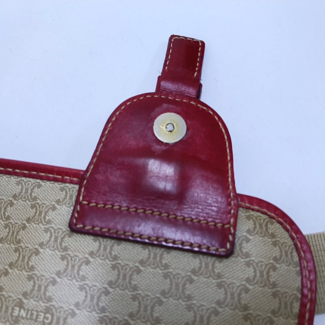 CELINE Khaki Coated Canvas Triumph Monogram Single Shoulder Bag Golden hardware-(SKU)-948124316