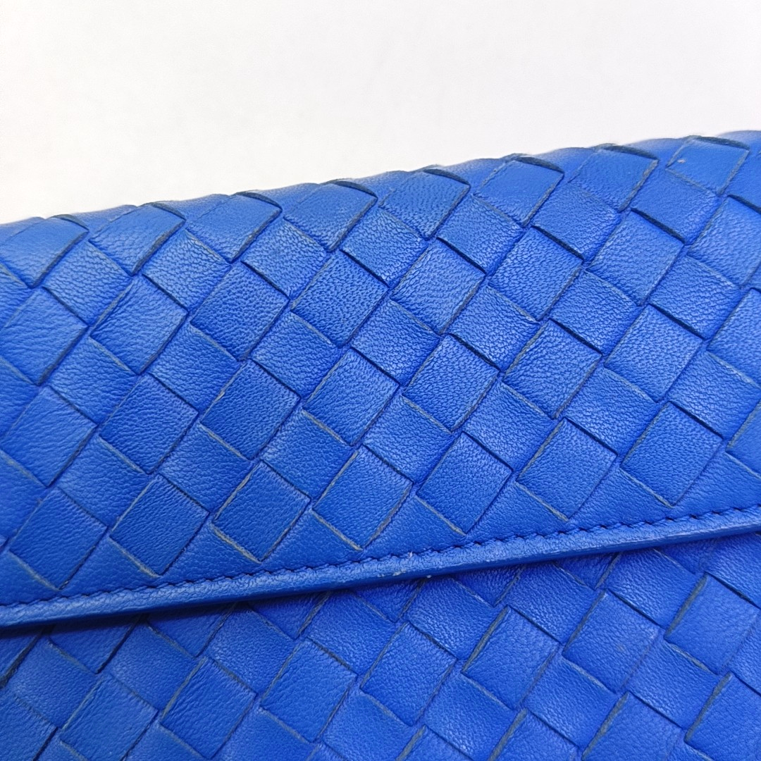 BOTTEGA VENETA Blue sheepskin woven wallet Silver Hardware-(SKU)-942953216