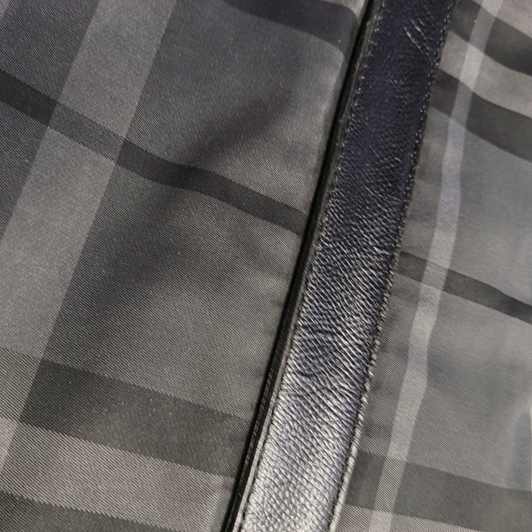 BURBERRY Dark Gray Nylon Battle Horse Plaid Single Shoulder Bag Crossbody Bag Ruthenium color hardware-(SKU)-958749400