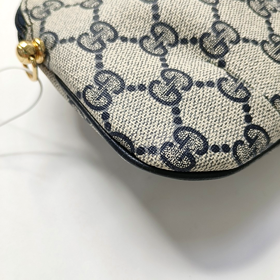GUCCI Grey Coated Canvas Monogrammed Clutch Blue hardware-(SKU)-948490565
