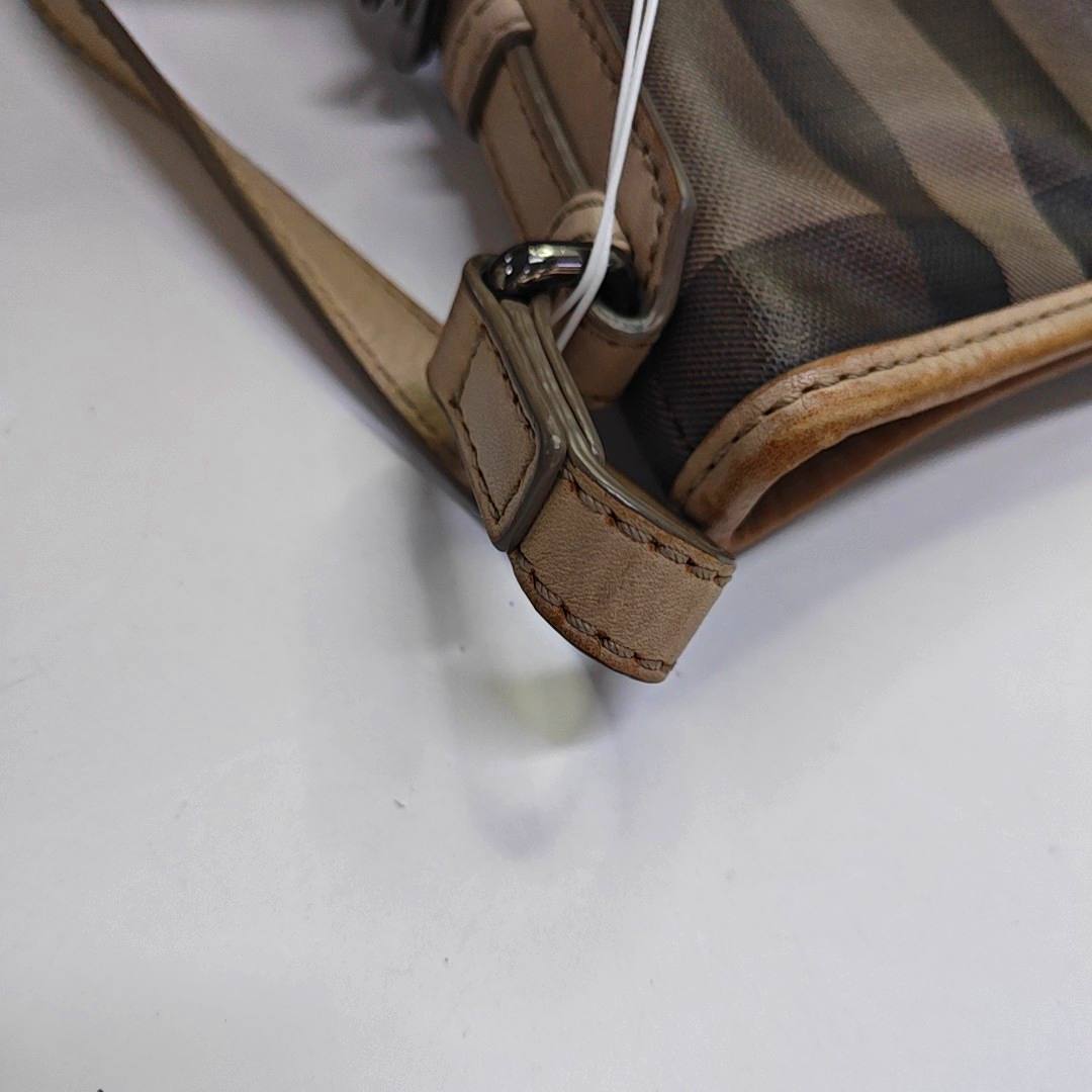 BURBERRY Gray coated canvas crossbody single shoulder bag Black hardware-(SKU)-946494717