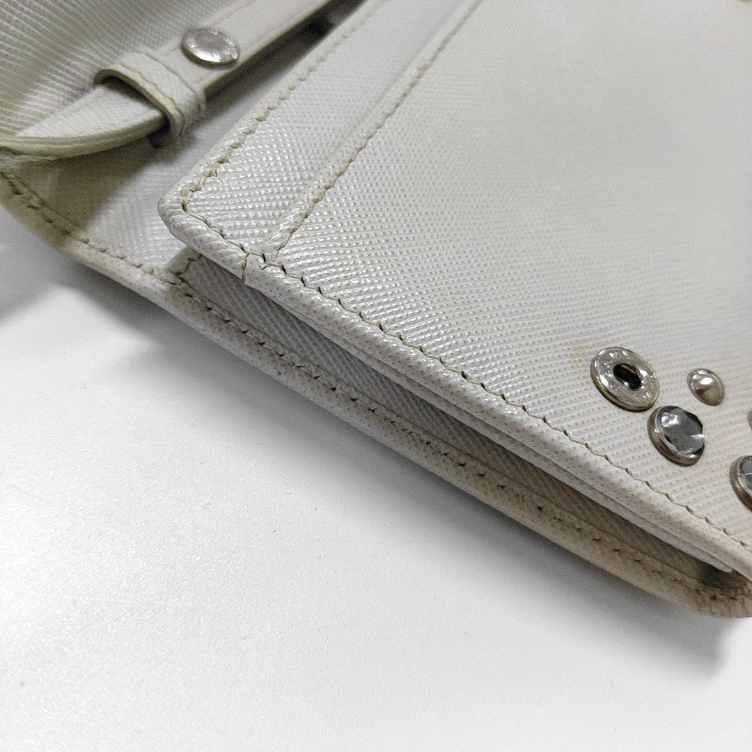 PRADA White Cowhide Crisscross Studs Single Shoulder Bag Crossbody Bag Silver Hardware Removable shoulder strap-(SKU)-935053572