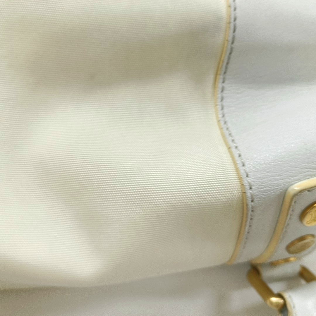 CELINE White Canvas Printed Single Shoulder Bag Handbag Golden hardware-(SKU)-13501989