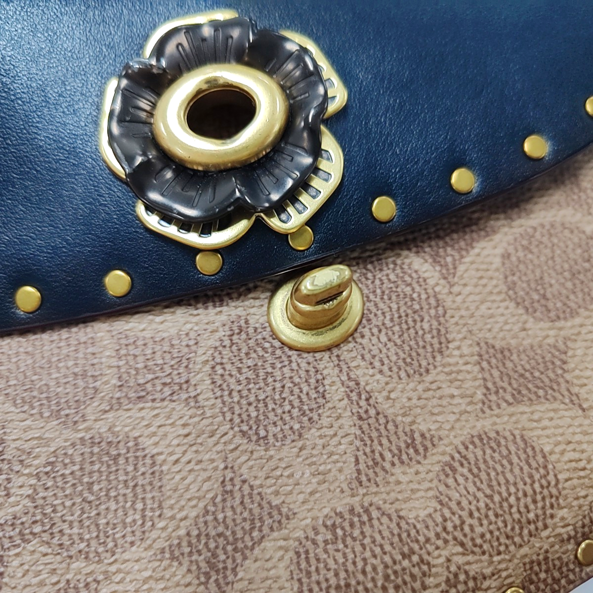COACH MADISON Black Calfskin Leather Monogrammed Stud Single Shoulder Bag with Crossbody Gold Black Hardware-(SKU)-938190006