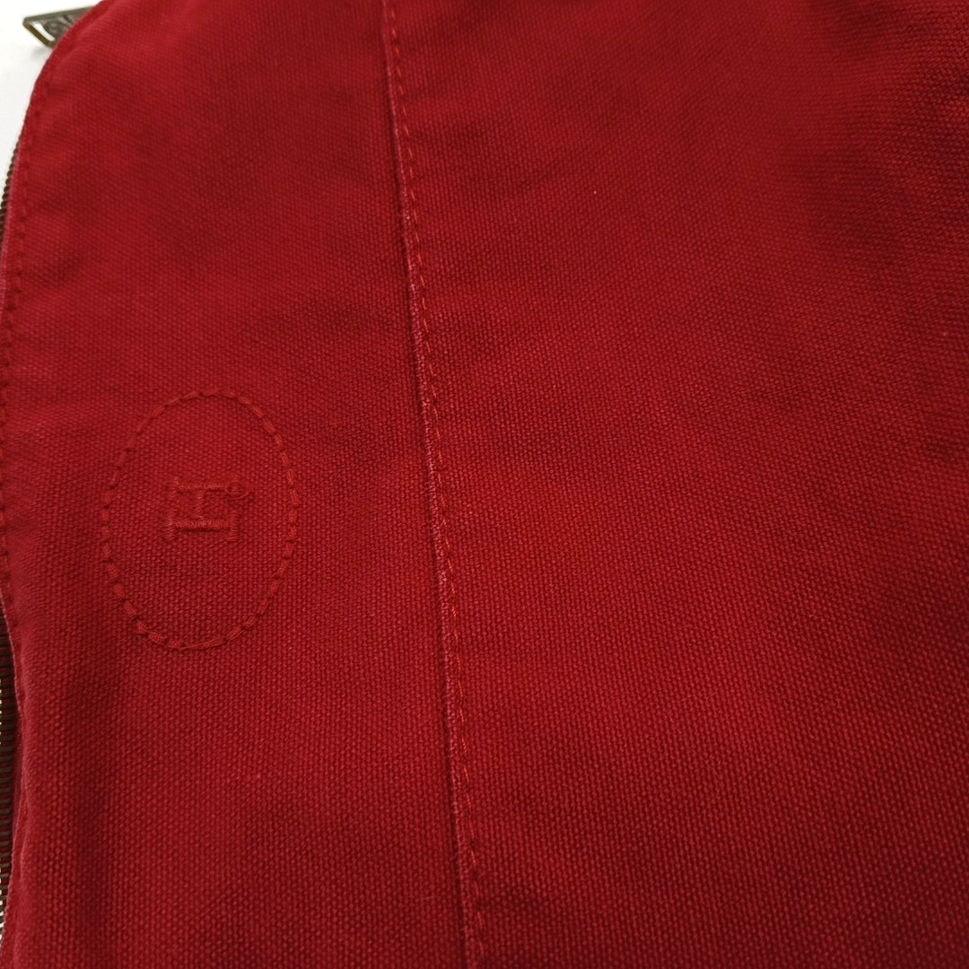 HERMÈS Bolide Medium size Flag Red Canvas Embroidered Handbag Golden hardware-(SKU)-959737695