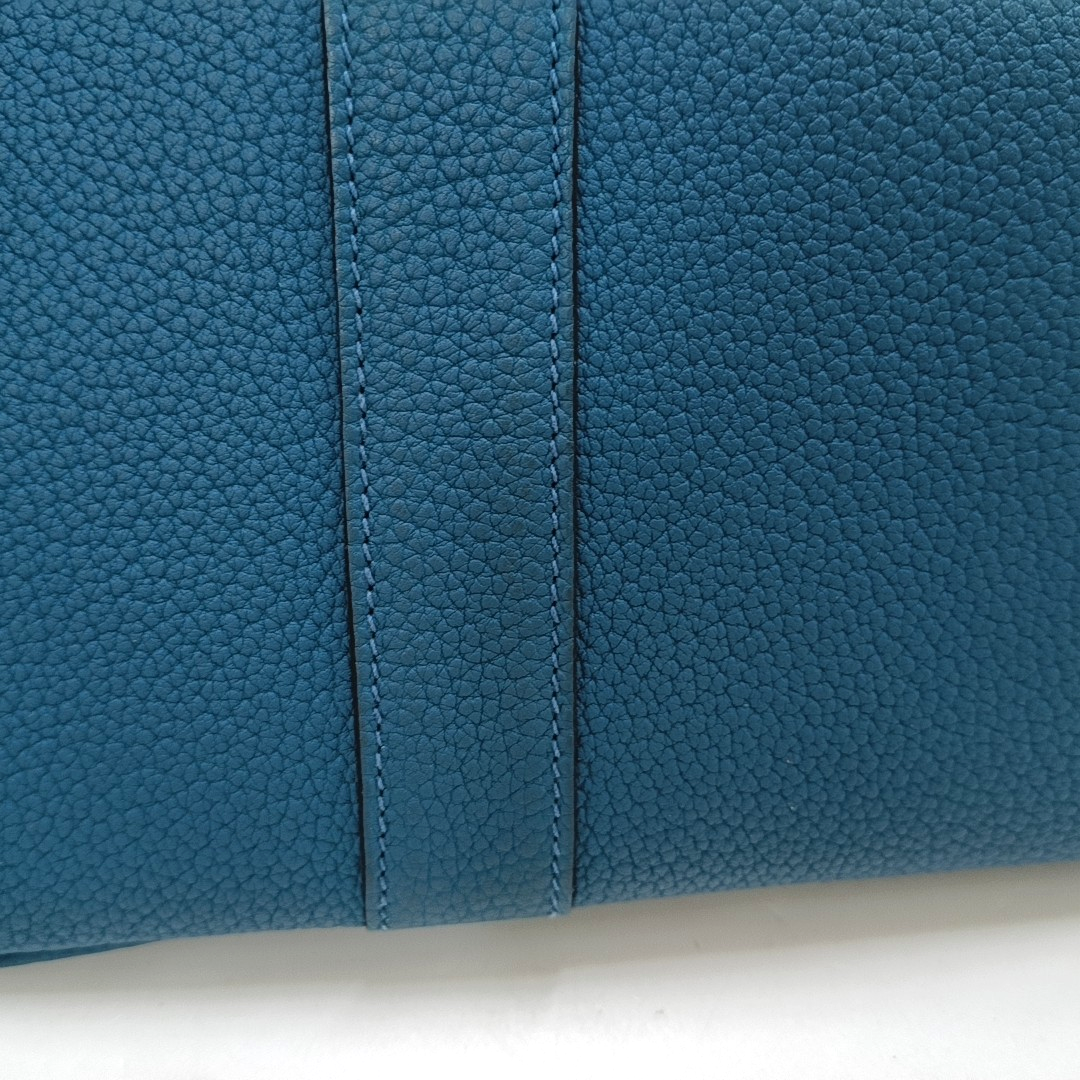 HERMÈS Garden Party 30 Duck Blue Negonda Small Bull Leather Tote Handbag with Silver Hardware-(SKU)-957462483