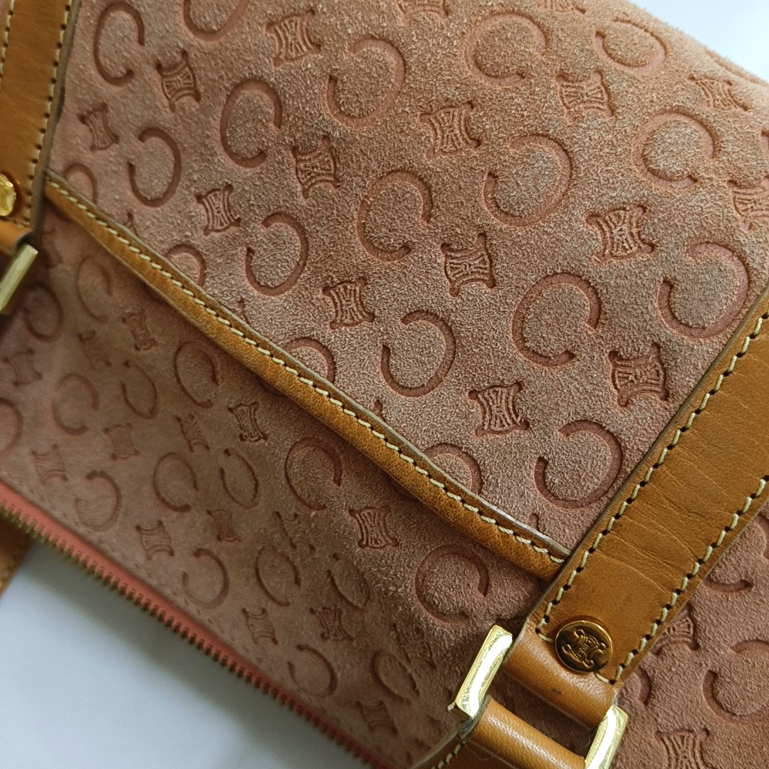 CELINE Orange Suede Triumph Embossed Tote Bag Golden hardware-(SKU)-947734984