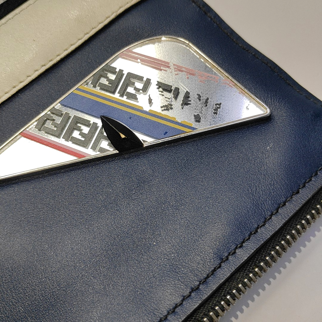 FENDI Monster Dark Blue Cowhide Mini Monster Patchwork Handbag Silver Hardware-(SKU)-937769210