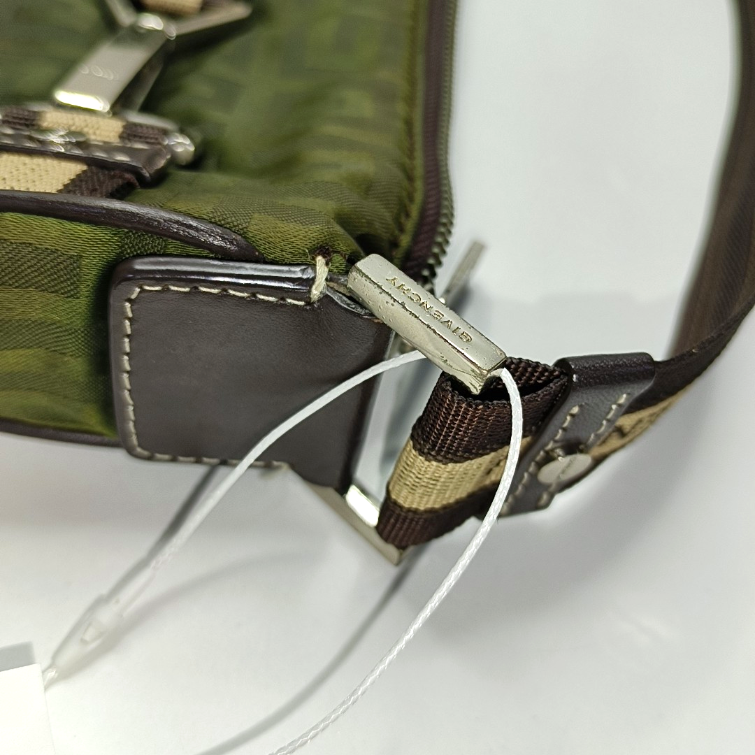 GIVENCHY Deep Green Fabric Floral Single Shoulder Bag Silver Hardware-(SKU)-931311105
