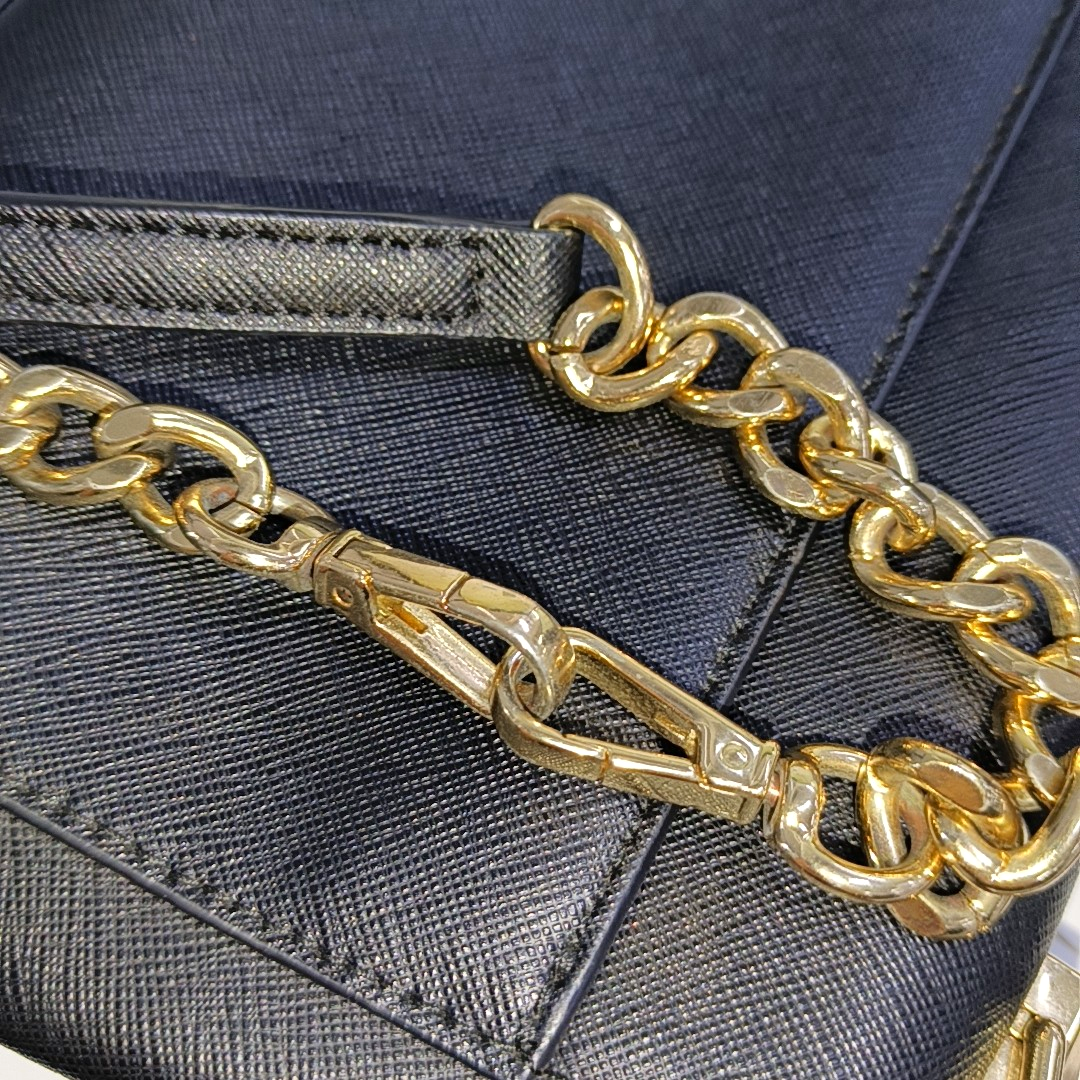 MICHAEL KORS Black Leather Embossed Studs Single Shoulder Bag Crossbody Bag Handbag Golden hardware Removable shoulder strap-(SKU)-933988480