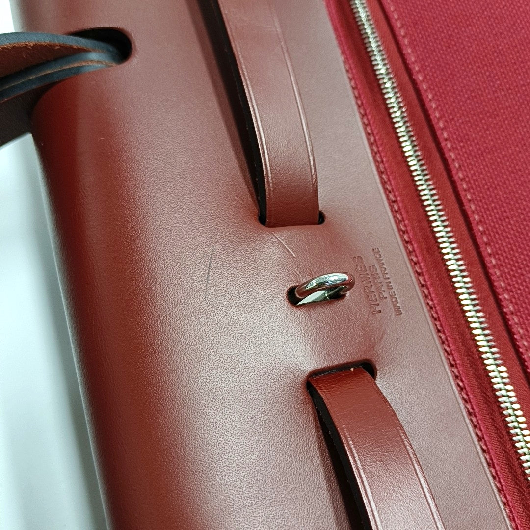 HERMÈS Herbag 31 Hermes Red Canvas Shoulder Bag Handbag Silver Hardware Y Engraving Removable Strap-(SKU)-970274118