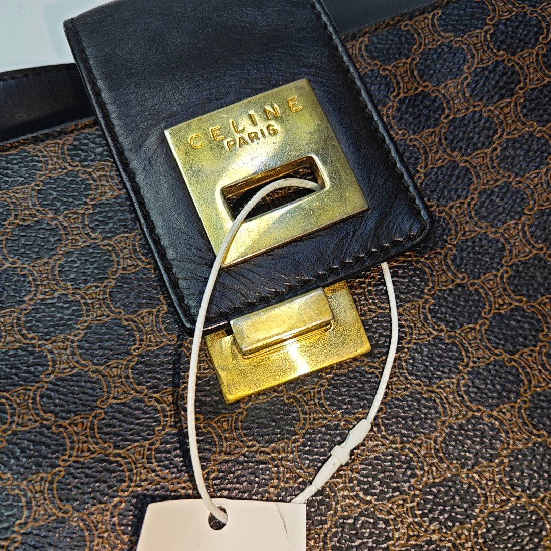 CELINE Tote bag Dark brown coated canvas Arc de Triomphe shoulder bag/handbag Golden hardware-(SKU)-935906004