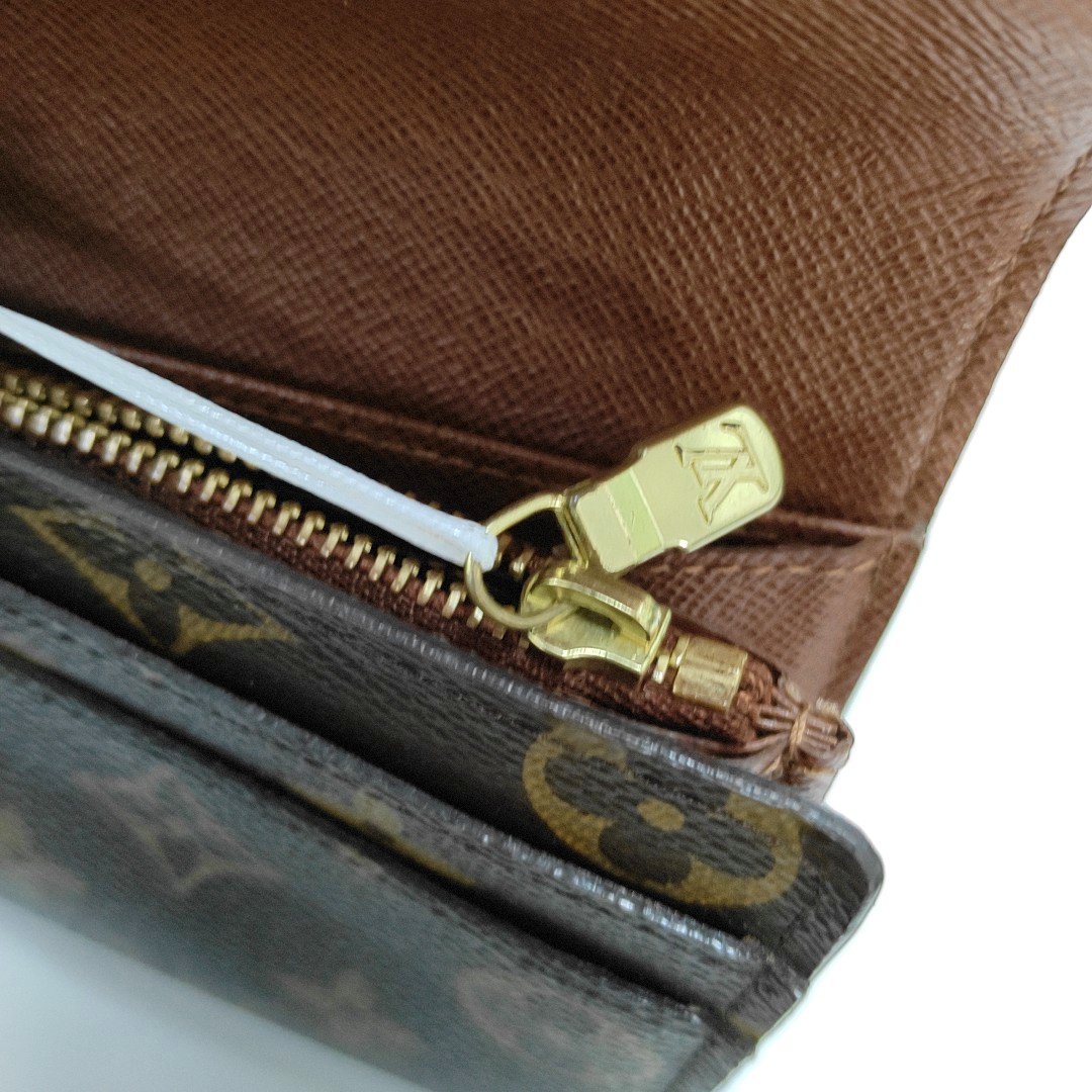 LOUIS VUITTON PORTE MONNAIE Brown coated canvas vintage wallet Golden hardware-(SKU)-956342915