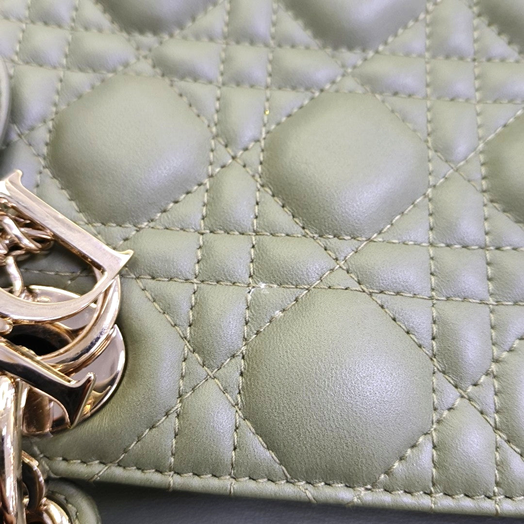 DIOR Lady Dior Small Green Lamb Skin Quilted Cannage Four-Gusset Shoulder Bag with Golden Hardware and Detachable Strap-(SKU)-968039587