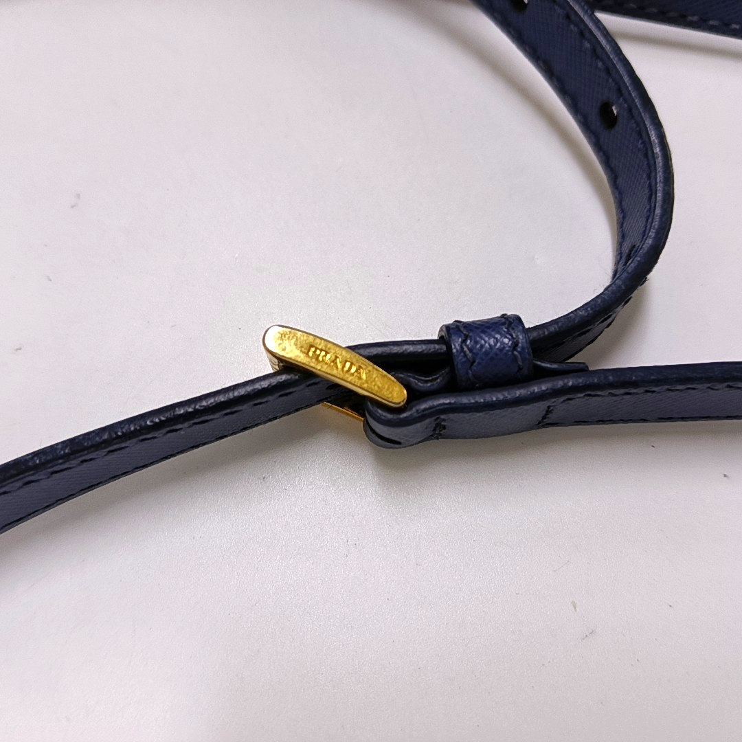 PRADA Galleria Large size Dark Blue Calfskin Logo Crossgrain Killer Bag Crossbody Bag Single Shoulder Bag Handbag Golden hardware Removable shoulder strap-(SKU)-958814662