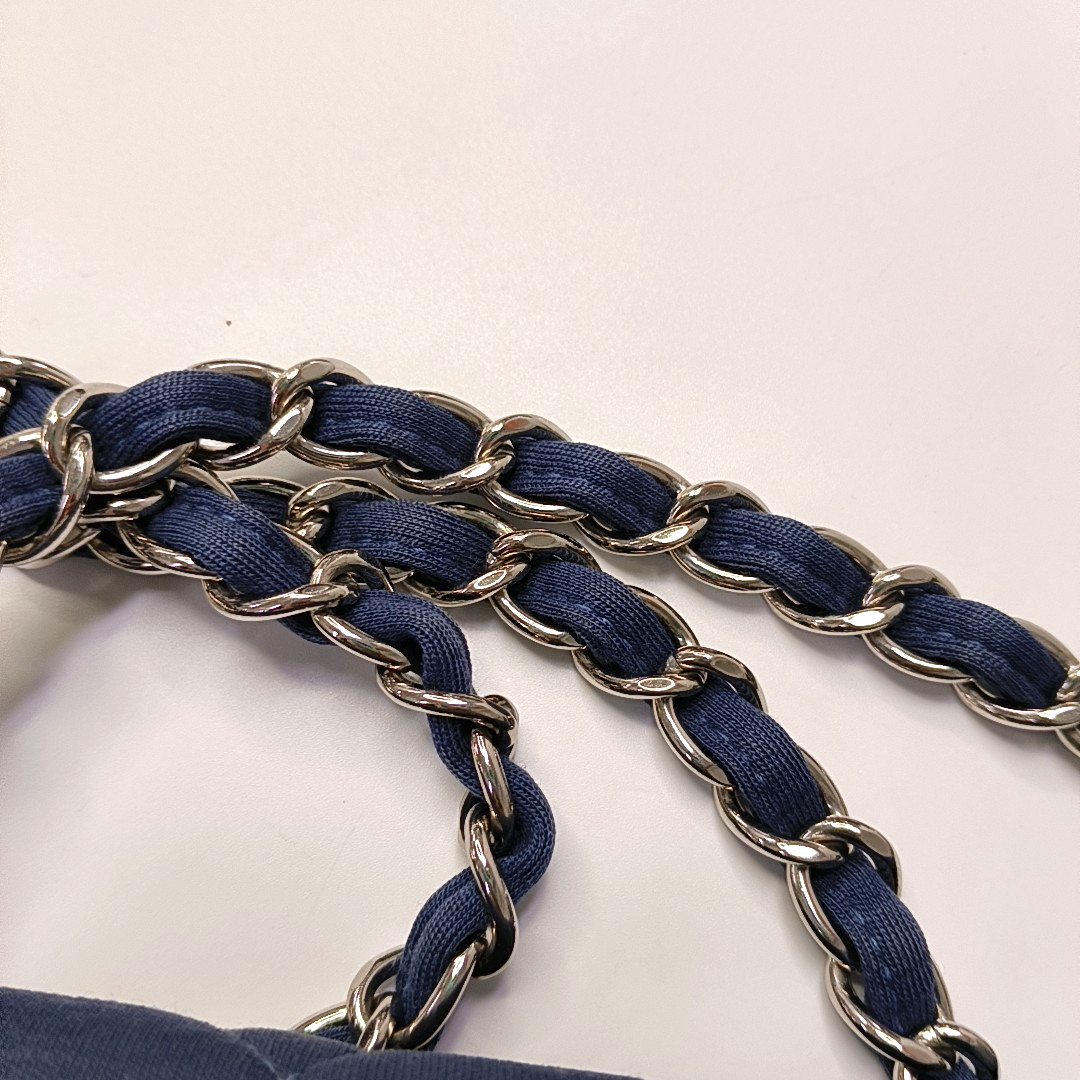 CHANEL CLASSIC FLAP Maxi Super Large Size Blue Fabric Quilted Jumbo Crossbody Shoulder Bag with 13 Clasp-(SKU)-957618087