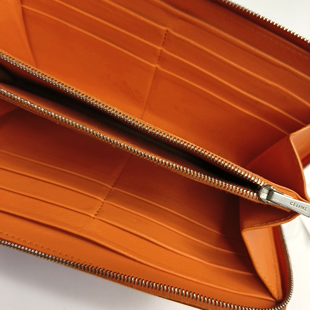 CELINE Orange Cowhide Wallet Silver Hardware-(SKU)-957043236