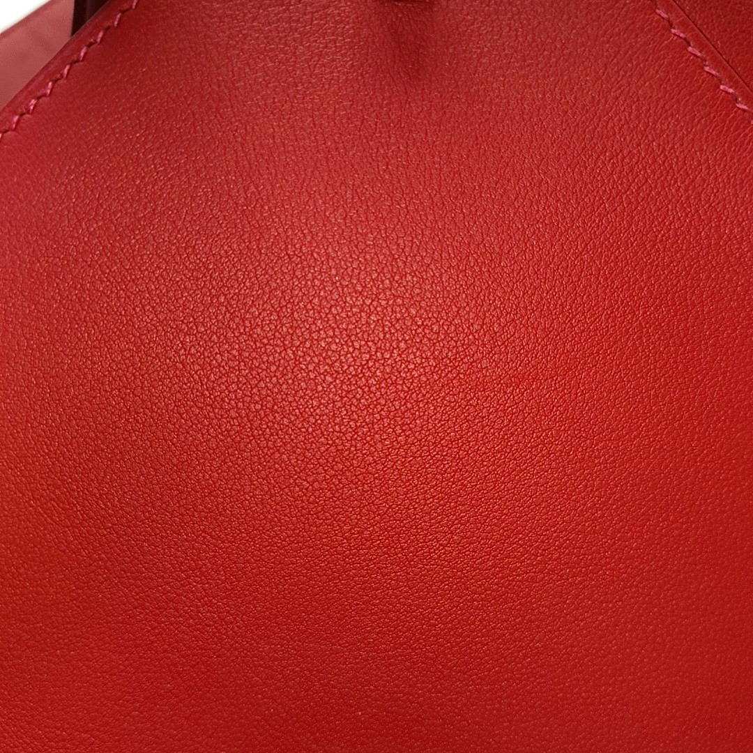 HERMÈS Toolbox 26 Peony Red Evercolor Leather Shoulder Bag with Silver Hardware, T Clasp, Detachable Strap-(SKU)-954919312
