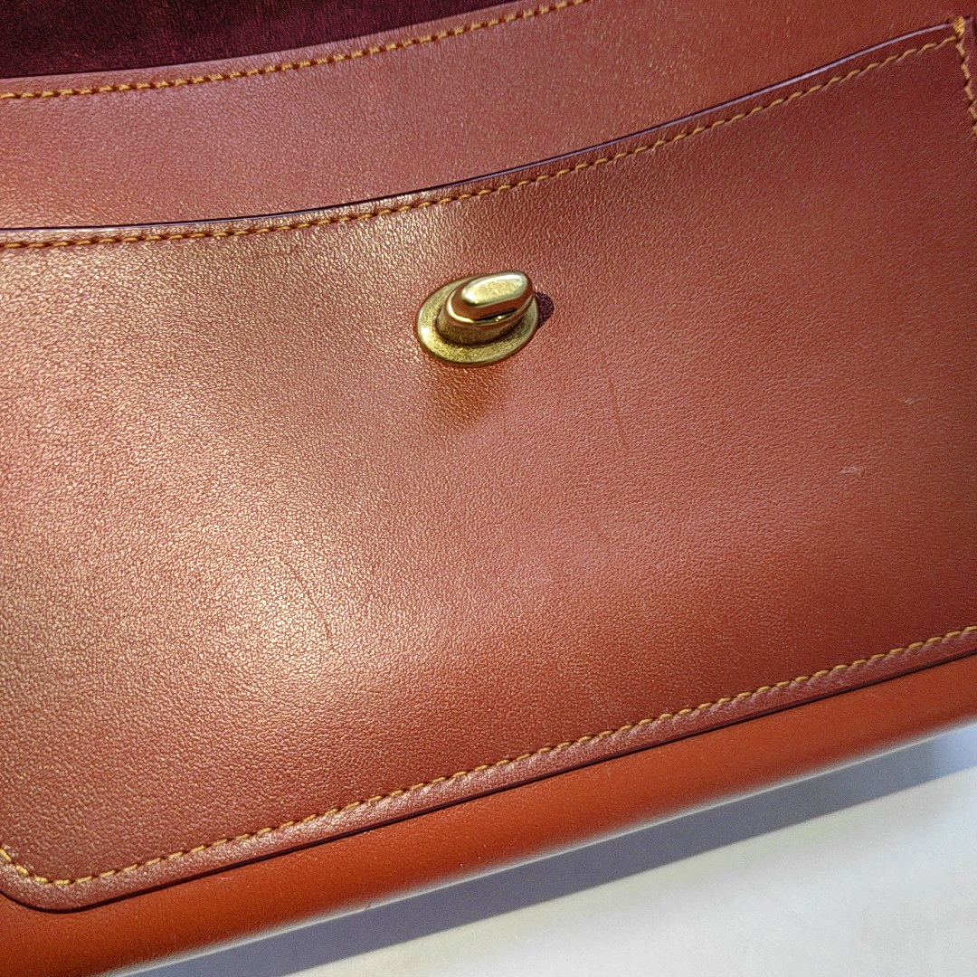 COACH PARKER 18 Brown Coated Canvas Monogrammed Studs Crossbody Shoulder Bag Golden hardware-(SKU)-940154037