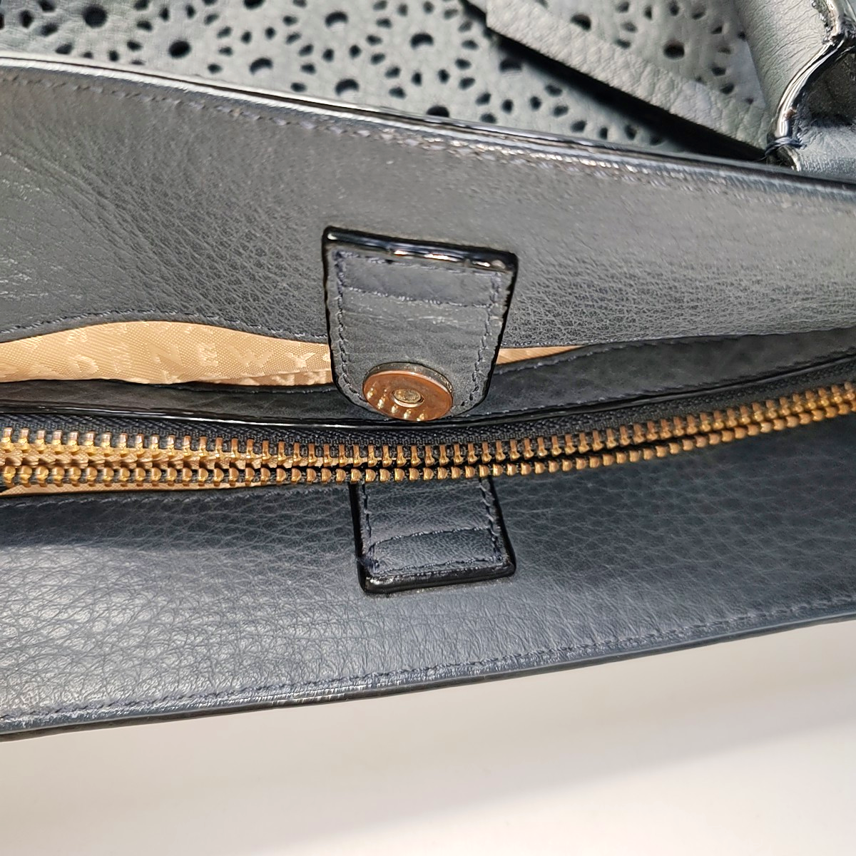 Kate Spade Tote bag Dark blue leather cutout single shoulder bag Golden hardware Removable shoulder strap-(SKU)-936488980