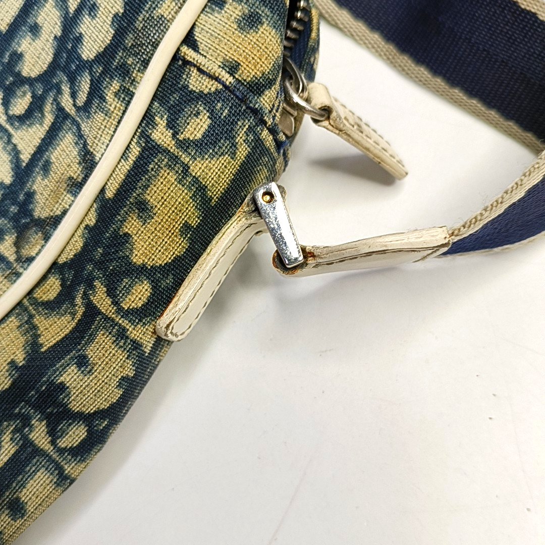 DIOR Dark Blue Coated Canvas Monogram Crossbody Shoulder Bag Silver Hardware-(SKU)-957328406