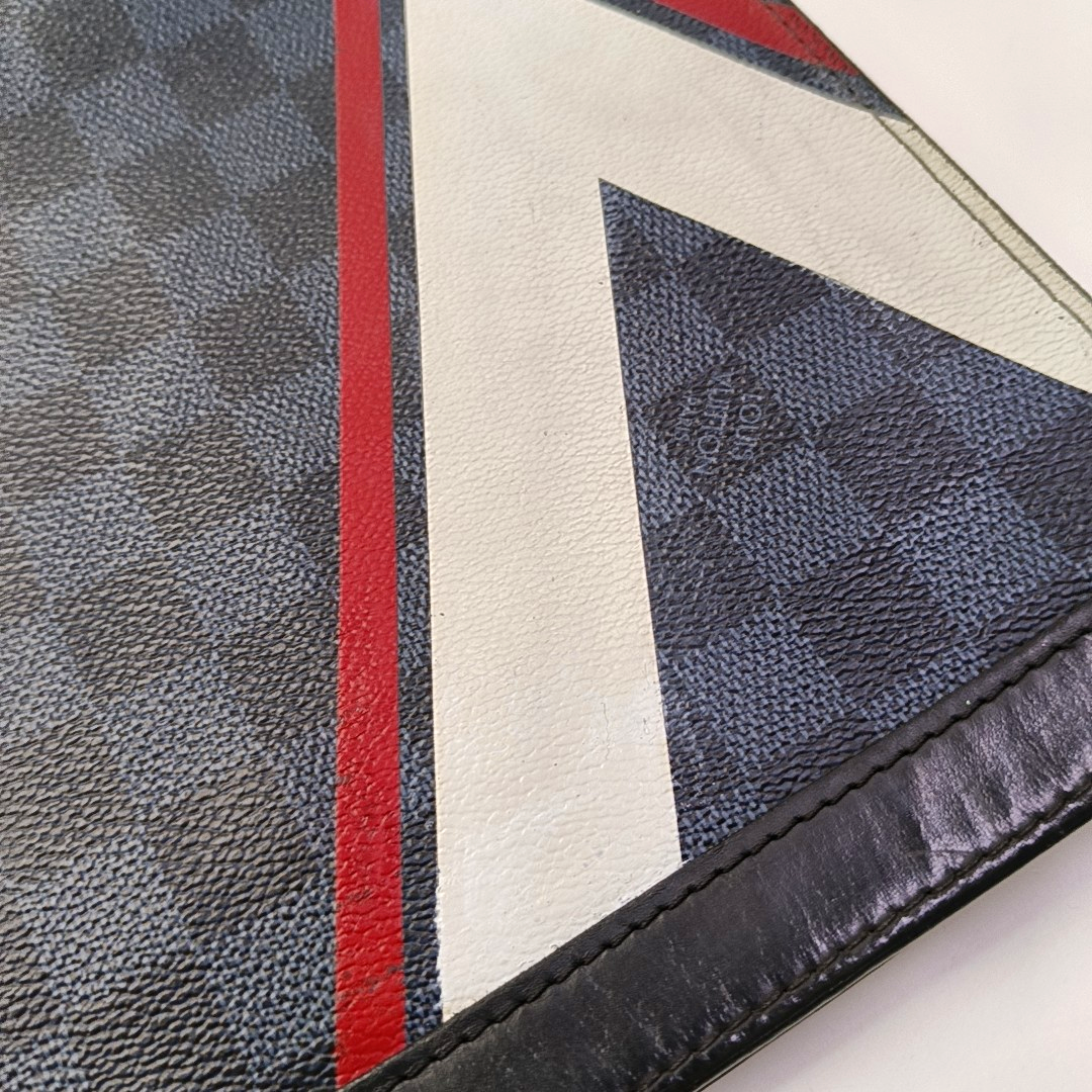 LOUIS VUITTON VOYAGE Medium size Blue Coated Canvas Checkerboard Travel Bag Handbag Silver Hardware-(SKU)-958077011